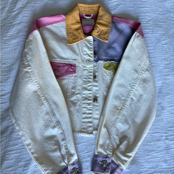 Bershka Color Block Women's Jean Jacket Cropped - Picture 6 of 9